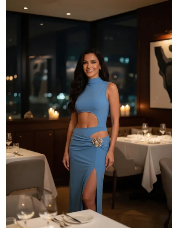 Sleeveless High-neck Top And Skirt Set