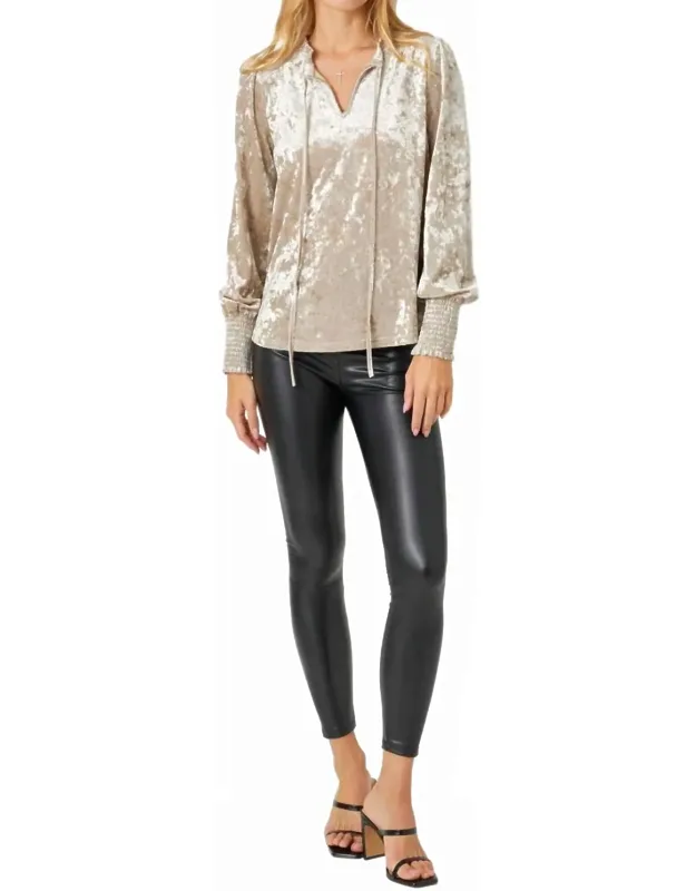 Prosecco Smocked Velvet Blouse
