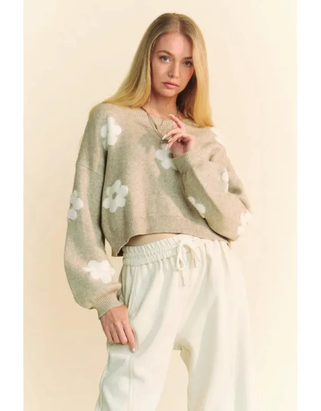 Floral Drop Shoulder Cropped Sweater