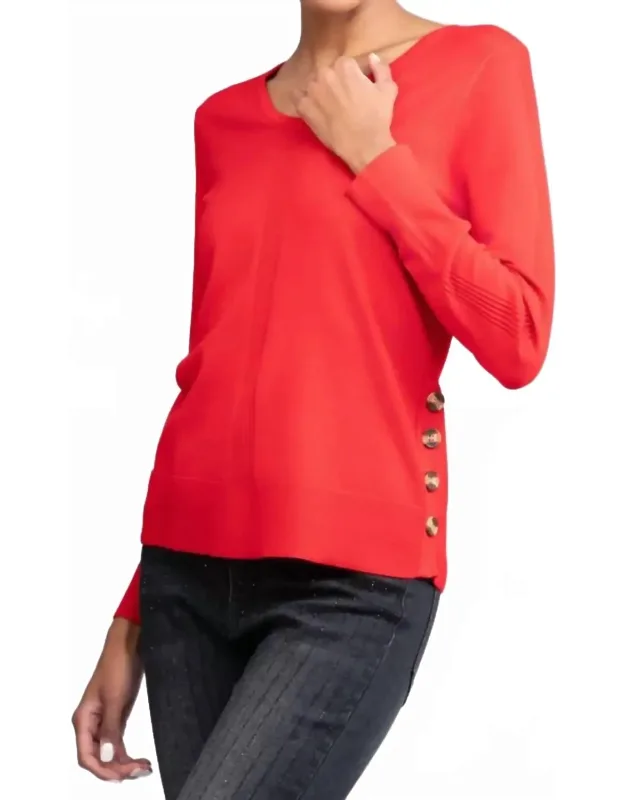 V-neck Side-button Knit Sweater