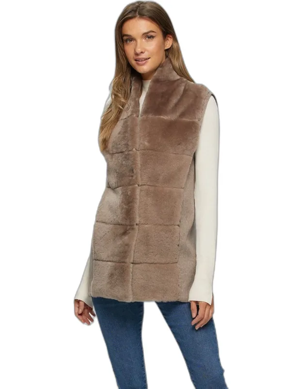 Reversible Shearling Lamb Vest With Wool And Cashmere Blend Back And Belt