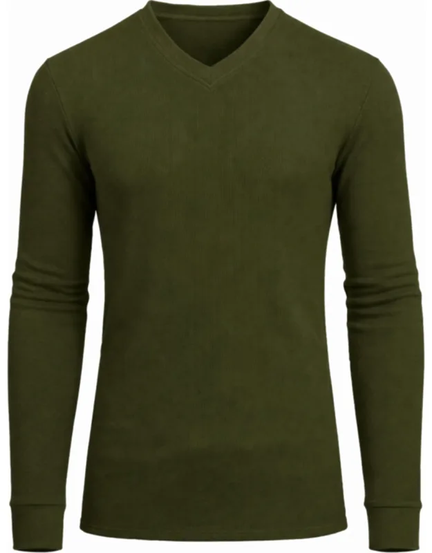 Long Sleeve Waffle-knit V-neck Thermal Shirt