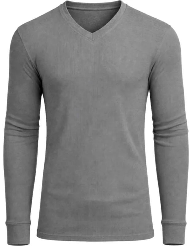 Long Sleeve Waffle-knit V-neck Thermal Shirt