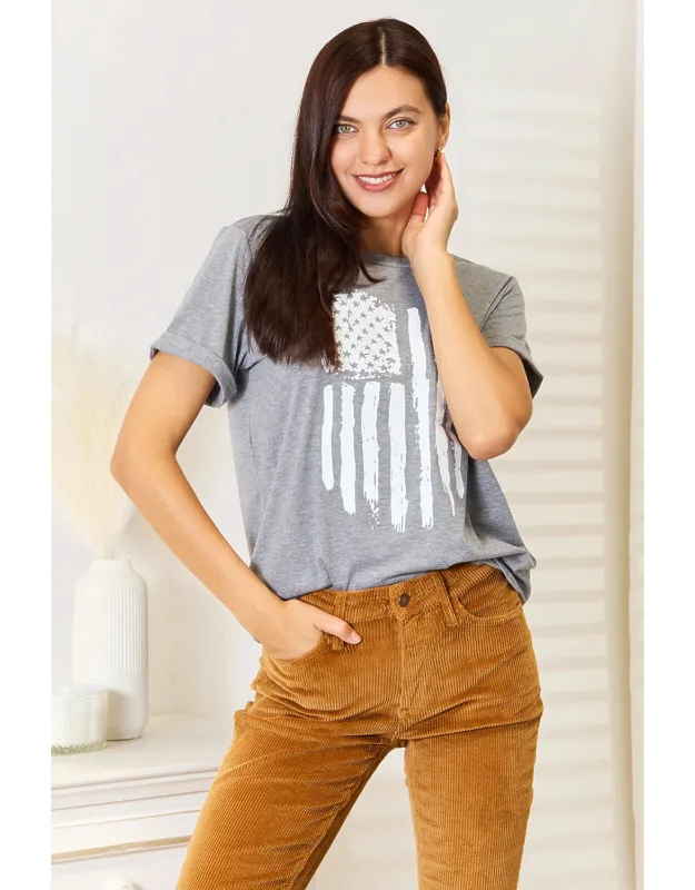 Simply Love Us Flag Graphic Cuffed Sleeve T-shirt