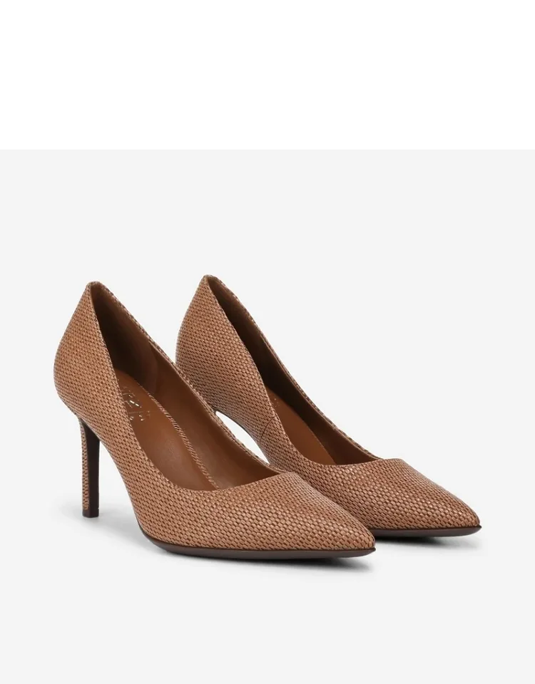 Anna Pump Shoes, Faux Raffia Leather, Slip-on Fit, Pointed Toe, Non-slip Outsole