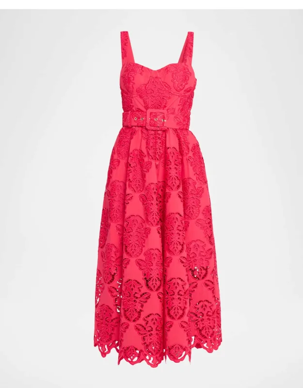 Embroidered A-line Midi Dress
