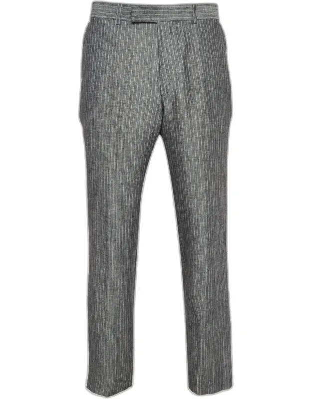 Pinstripe Linen Straight-leg Trousers