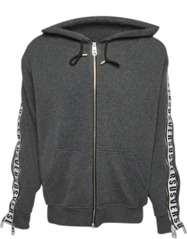 Cotton Knit Logo Tape Zip Detail Hooded Jacket