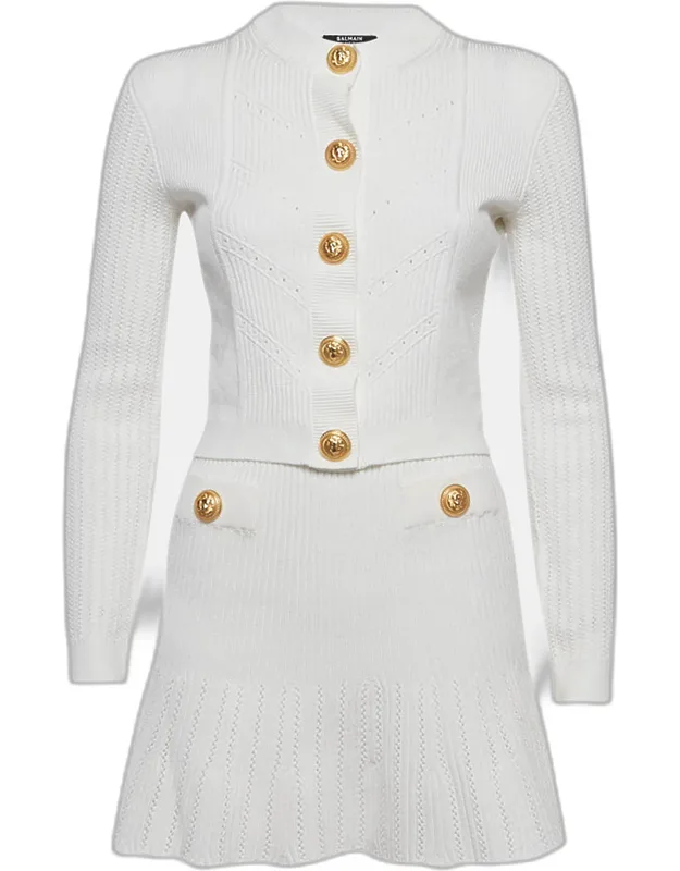Rib Knit Button Detail Skirt Set