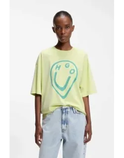 Cotton-jersey T-shirt With Melted-effect Happy Print