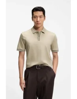 Striped-trim Polo Shirt In Mercerised Cotton