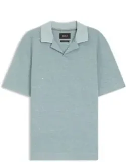 Johnny-collar Polo Shirt In Cotton, Linen, And Silk