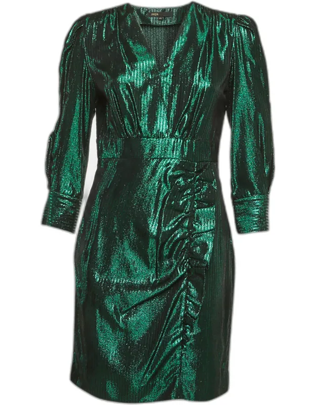 Herringbone Lurex Frilled Mini Dress