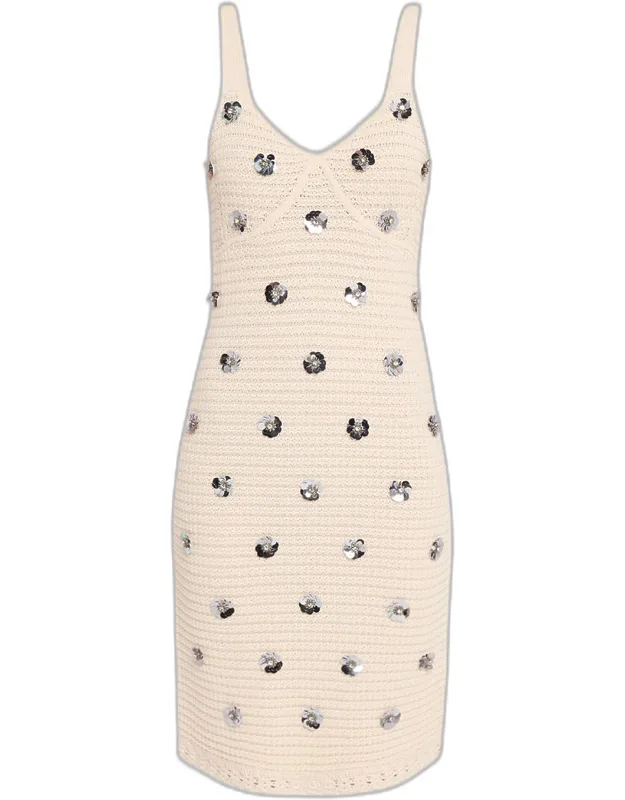 Flower Sequined Crochet Knee-length Dress