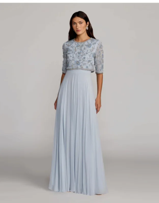High Neck Embellished Top With Chiffon Skirt Gown