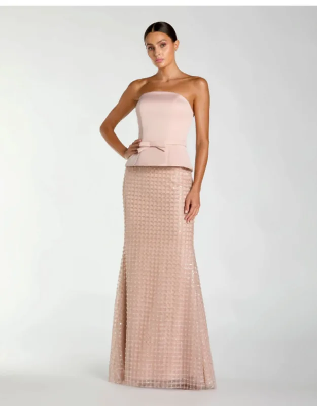 Strapless Satin Top With Embellished Skirt Gown