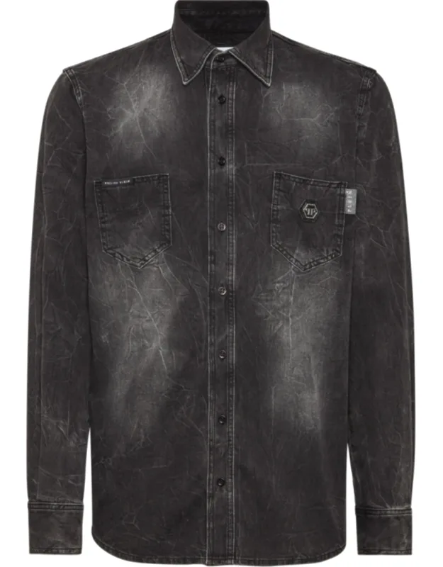 Denim Shirt Long Sleeve Skull & Bones