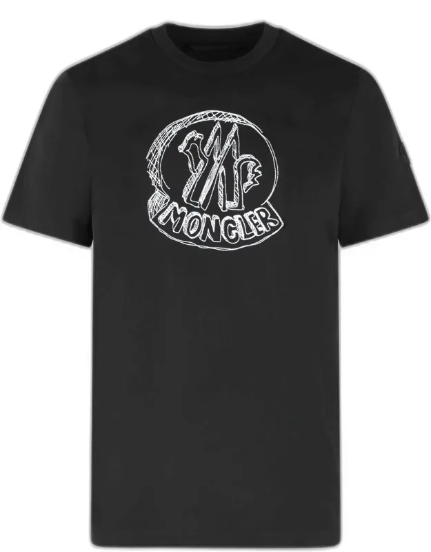 T-shirt With Ribbed Crew Neck And Contrasting Maxi Front Embroidery
