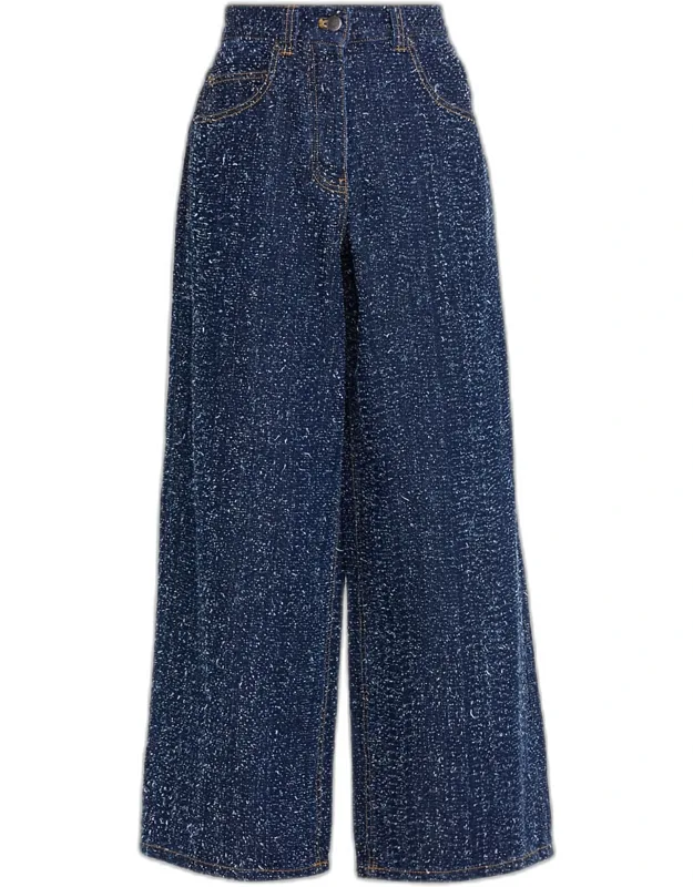 Wide-leg Textured Denim Jeans