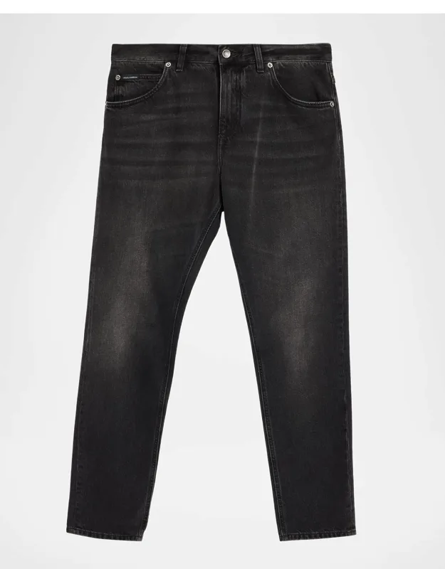 Grey Denim Straight Leg Jeans
