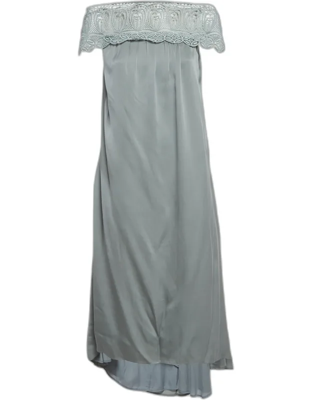 Lace Trim Crepe Off-shoulder Long Dress