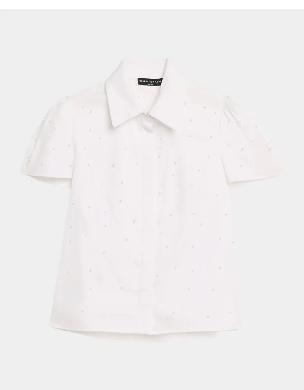 Murphy Pearl-embellished Short-sleeve Poplin Shirt
