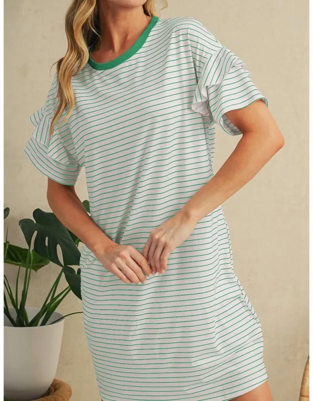 Stripe Ruffle Mini Dress