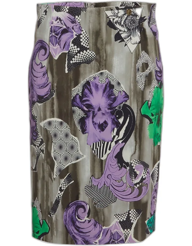 Multicolour Abstract Print Stretch Crepe Pencil Skirt