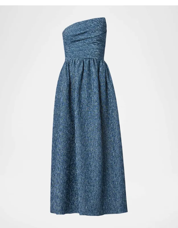 Pleated Jacquard Midi Dress