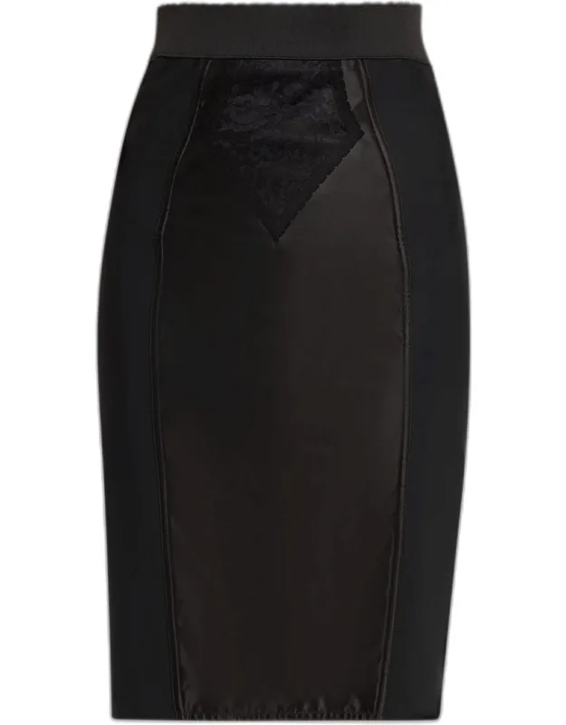 Lace Satin Paneled Pencil Skirt
