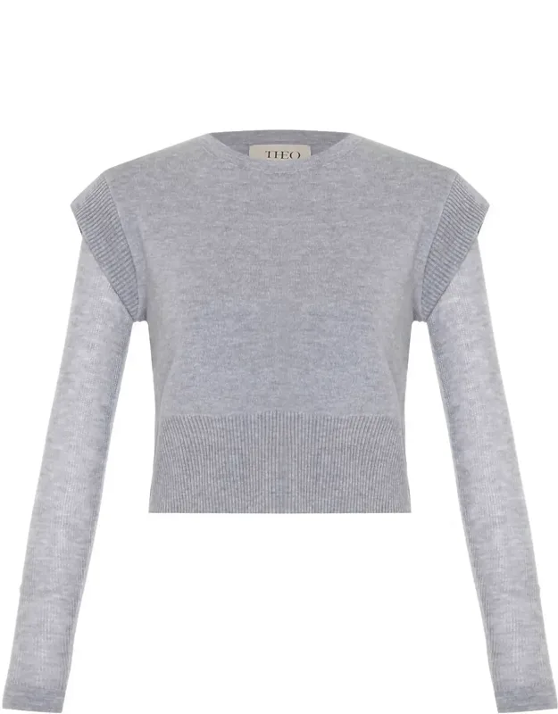 Nomia Sheer Sleeve Crew Neck Sweater