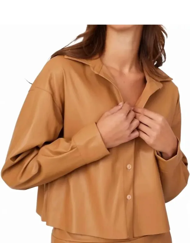 Faux Leather Button Front Shirt