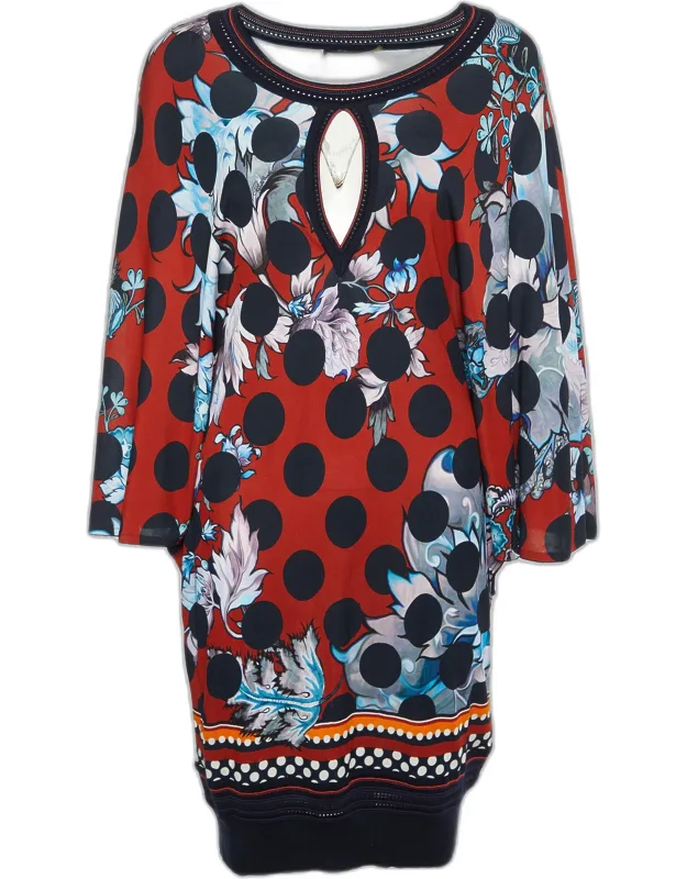 Floral Printed Jersey & Knit Trim Mini Dress