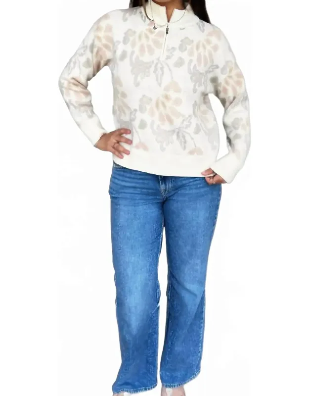 Pattern Jacquard Half Zip Long Sleeve Sweater