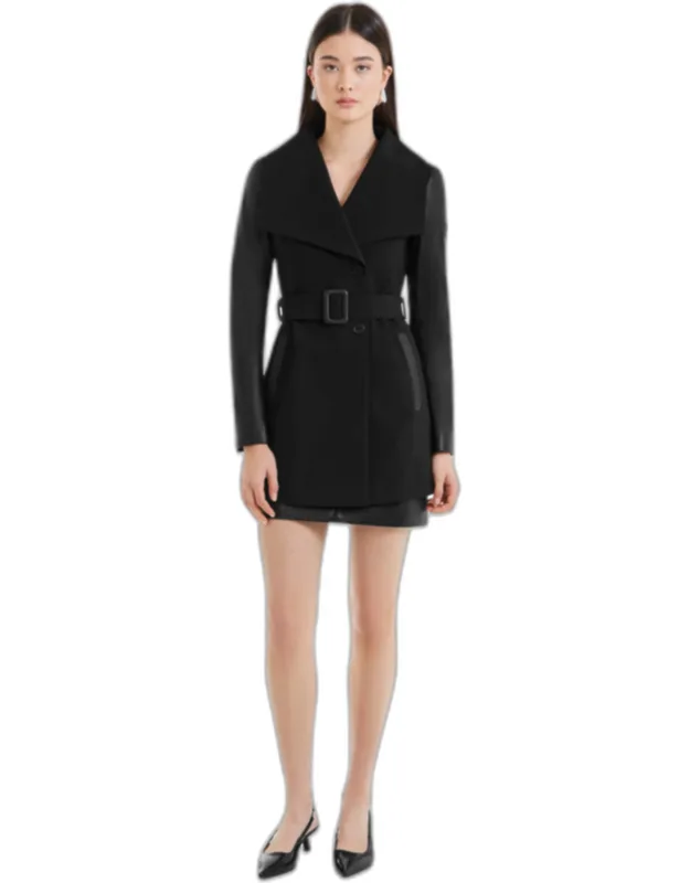 Melba Fitted Wrap Coat With Recycled Leather Sleeves