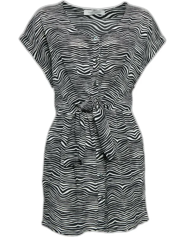 Printed Silk Waist Tie-up Detail Mini Dress