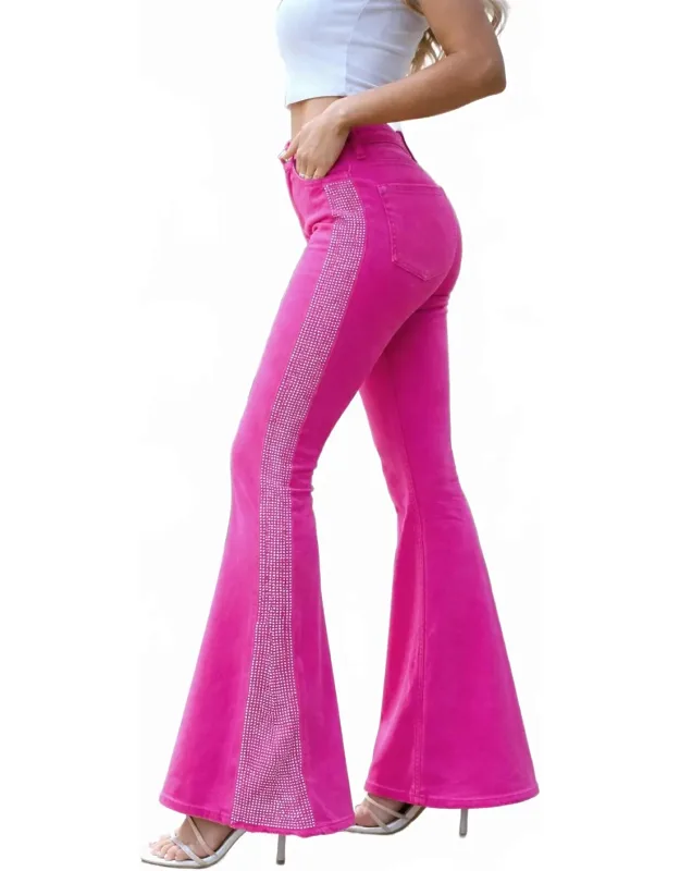 Shiny Studded Embellished Flare Jeans