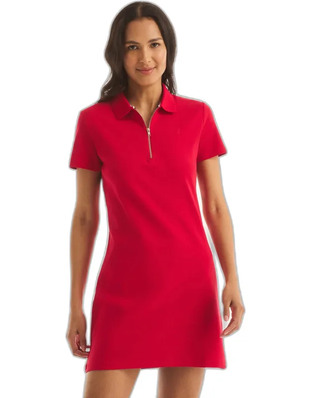 Deck Polo Dress With Spread Collar And Half-zip Closure