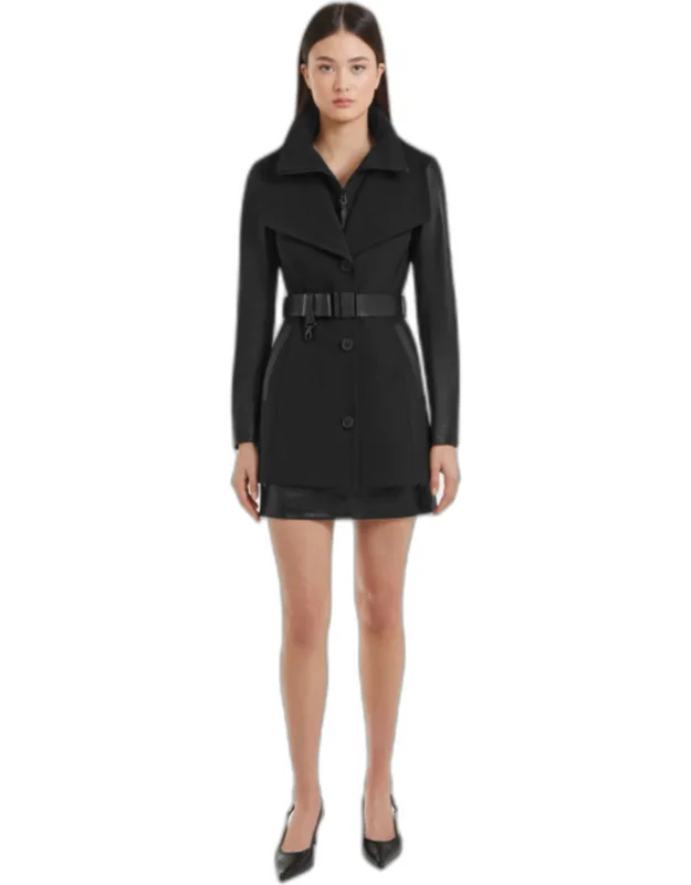 Wrap Coat With Leather Sleeves