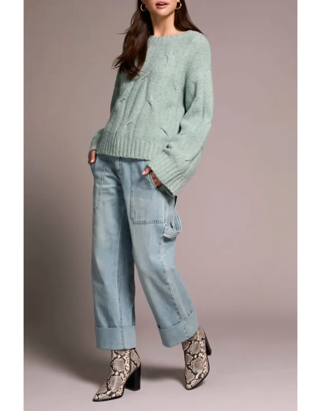 Cable-knit Textured Crewneck Sweater