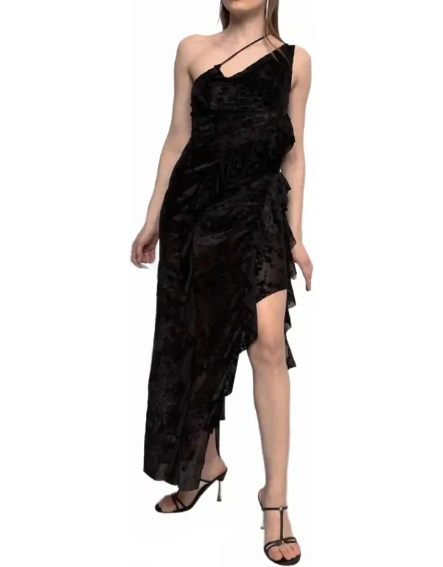 Burnout Velvet Asymmetric Dress