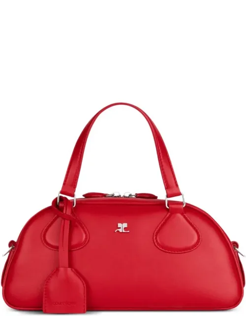 Elongated Leather Bag With Silver-tone Hardware