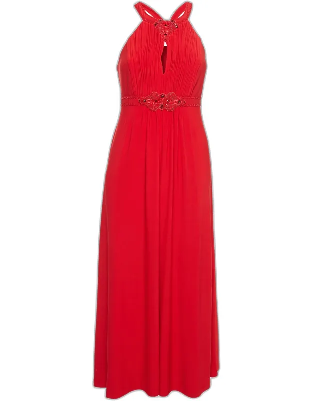 Beaded Jersey Halter Neck Maxi Dress