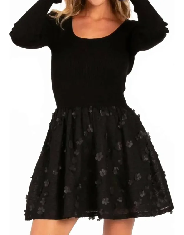 Floral Appliqué Sweater Mini Dress