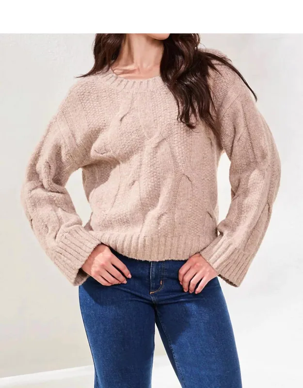 Cable-knit Textured Crewneck Sweater