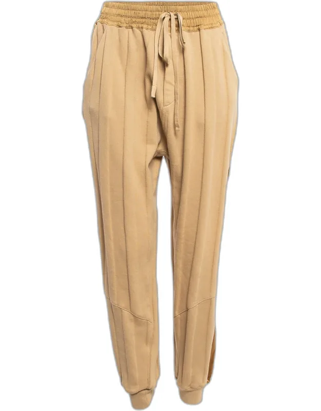 Light Brown Satin Side Stripe Cotton Sweatpants