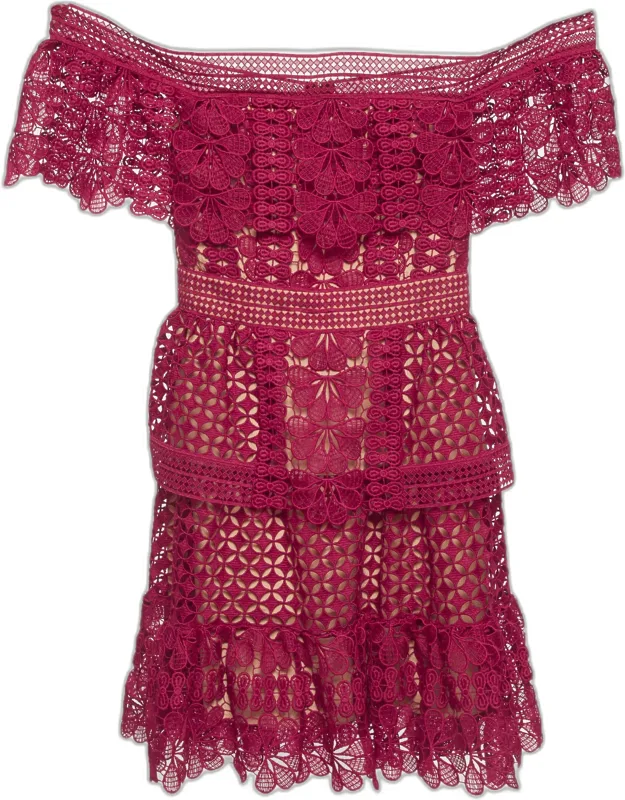 Guipure Lace Off Shoulder Mini Dress