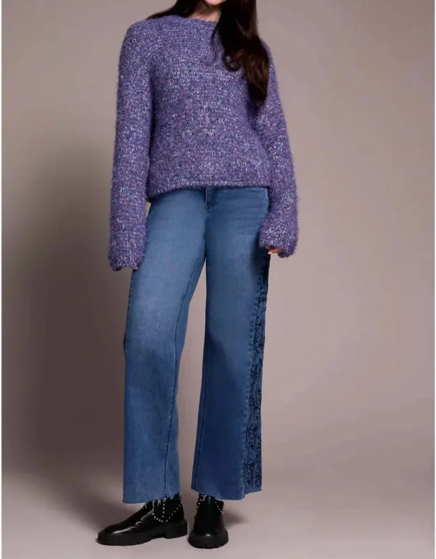Fuzzy Eyelash Drop Shoulder Puff Sleeve Sweater