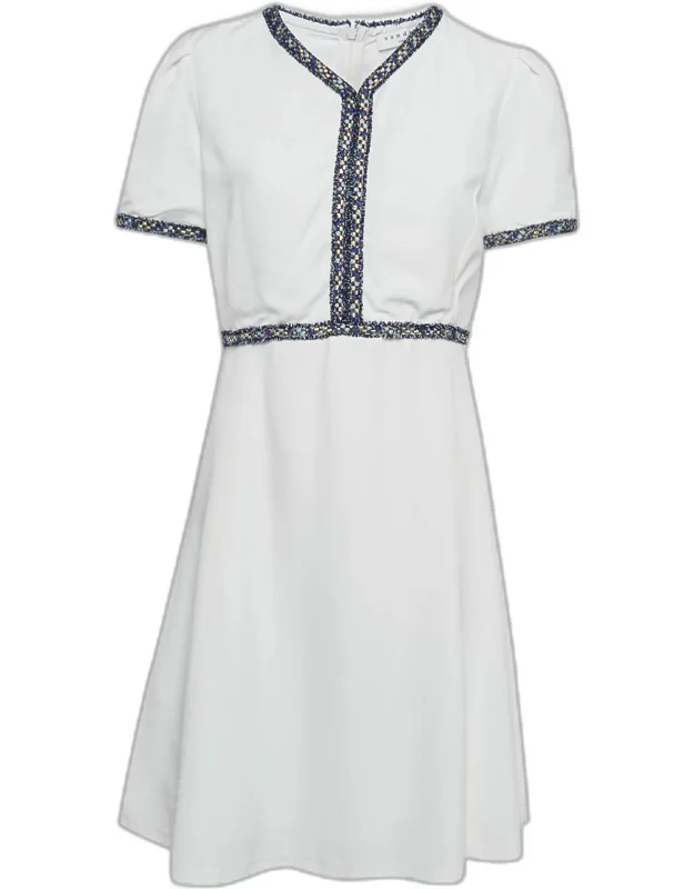 Textured Crepe Trim Detail Mini Dress