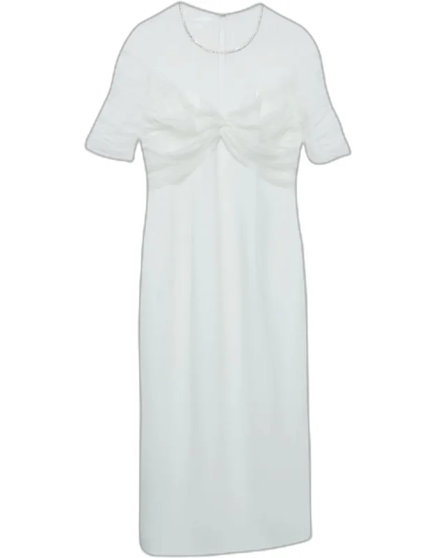 Crystal Embellished Tulle And Crepe Tulip Midi Dress